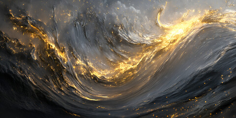 Poster - Abstract Swirling Gold: A captivating abstract painting with swirling patterns of gold and grey. The gold creates a sense of warmth and vibrancy, while the grey adds a touch of mystery and depth.