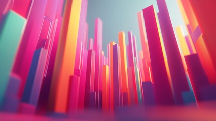 Fototapete - Vibrant Abstract Cityscape with Colorful Geometric Shapes