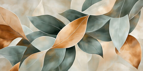 Poster - Serene Botanical Abstract: Earthy Tones and Overlapping Leaves 