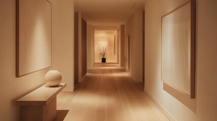 Aufkleber - Serene and Minimalist Hallway with Natural Light and Artwork
