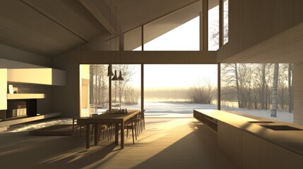 Poster - Modern Minimalist Interior Design with Natural Light in Winter