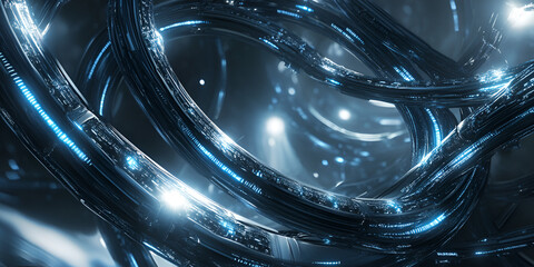Poster - Abstract Cyberspace: A mesmerizing, futuristic digital landscape unfolds, with glowing blue lines and intricate patterns creating a sense of depth, complexity, and interconnectedness.  