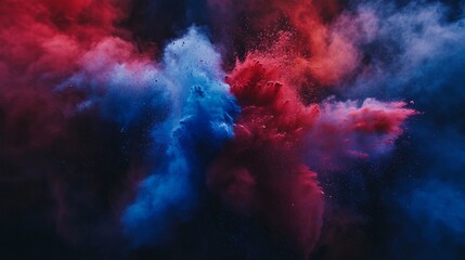 Aufkleber - Vibrant Red and Blue Smoke Explosion on Dark Background