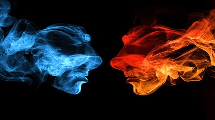 Aufkleber - Face Shapes Created by Blue and Red Smoke on Black Background