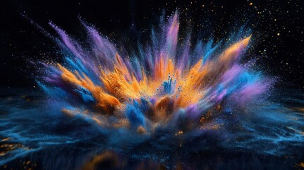 Poster - Vibrant Explosion of Colorful Powder in Dark Background