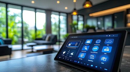 Smart Home Control Tablet Interface Displaying Options