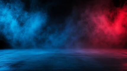 Fototapete - Dramatic Colorful Fog in Blue and Red Against Dark Background