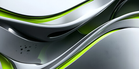 Poster - Abstract Green and Gray Swirls: A mesmerizing abstract background featuring a vibrant green streak that flows through a gray, futuristic landscape.