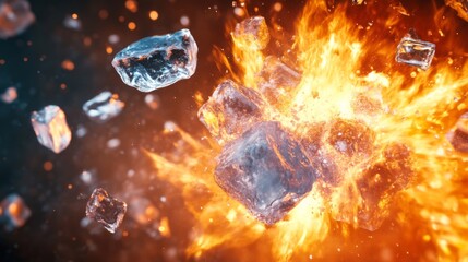 Fototapete - Explosive Interaction of Fire and Ice in a Dramatic Visual Display