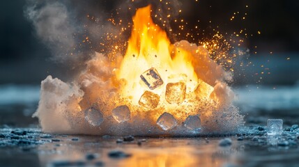 Poster - Explosive Contrast of Fire and Ice in a Dynamic Nature Scene