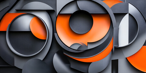 Poster - abstract orange and gray geometric composition
