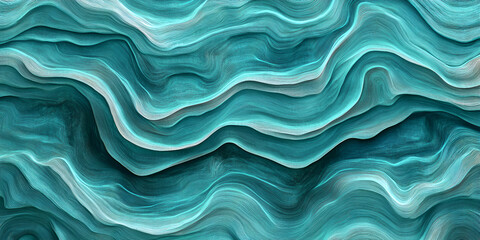 Poster - Abstract Teal Waves: A mesmerizing digital art piece featuring flowing, undulating waves in shades of teal and white, evoking a sense of calm and tranquility.  