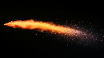 Fototapete - Bright Orange Fire Trail with Sparkles on Black Background
