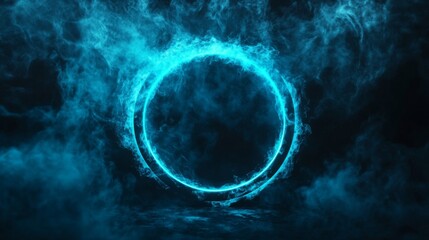 Aufkleber - Ethereal Blue Energy Circle with Mist and Smoke Effects