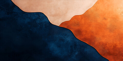 Poster - Abstract Landscape: Deep Blue and Burnt Orange Hues 