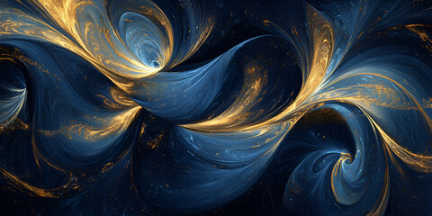 Poster - Abstract Swirls of Gold and Blue: A mesmerizing abstract design featuring swirling patterns of gold and blue, evoking a sense of movement, energy, and cosmic wonder.  