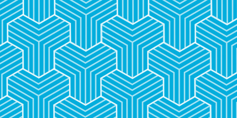 Poster - Japanese Hexagon Net Vector Seamless Pattern. Geometric blue background. Abstract seamless wallpaper. Modern stylish abstract texture. Repeating striped line elements wallpaper, backdrop Vector. 