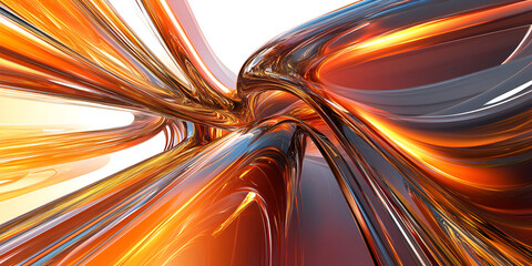 Poster - Abstract Metallic Flow: A captivating abstract design featuring a mesmerizing flow of metallic tubes in vibrant hues of orange, gold, and silver, creating a sense of movement and energy.  