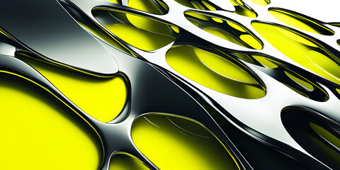 Poster - Abstract Chrome and Yellow:  A mesmerizing interplay of chrome and vibrant yellow creates a dynamic, abstract background.  The metallic forms interlock, suggesting both strength and fluidity.