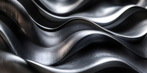 Poster - Metallic Waves: Abstract, flowing metal texture in a close-up shot, showcasing the play of light and shadow on a metallic surface, with smooth, undulating forms creating a sense of movement and depth.