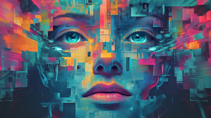 Poster - Artificial Intelligence and imagine how it works with icons of people, data science, and machine learning in the background.