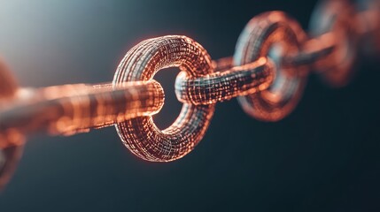 Poster - Close-Up of a Metallic Chain Link with Abstract Lighting and Textured Surfaces, Representing Strength, Connectivity, and Industrial Design in a Contemporary Setting