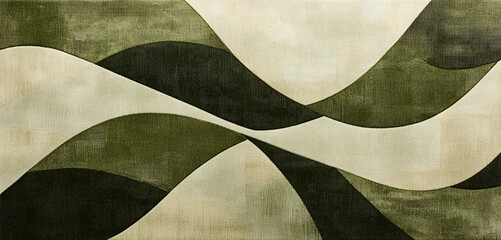 Poster - Abstract Green and Beige Waves: A mesmerizing abstract design featuring flowing curves in shades of green and beige, evoking a sense of movement and tranquility. perfect for minimalist designs.