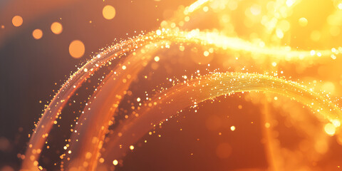 Poster - Golden Sparkles Abstract Background: A mesmerizing swirl of golden particles dances in a warm, radiant glow, creating a captivating abstract background perfect for evoking feelings of warmth, energy.