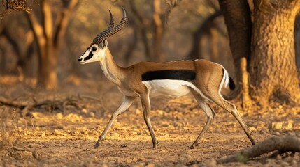 Canvas Print - A graceful gerenuk antelope walks through a savanna