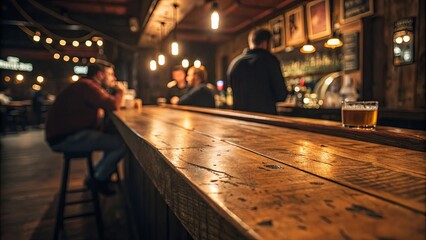 Poster - A bar with a man sitting at a stool and two other people standing