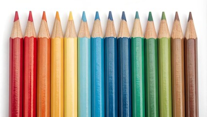 Aufkleber - A row of colored pencils are lined up on a white background