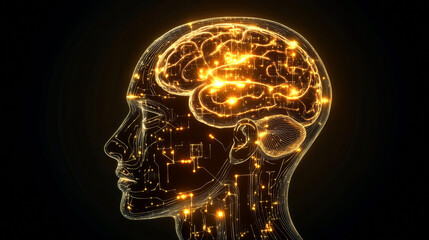 Poster - Digital brain with circuit and AI cocept. 3D Rendering.