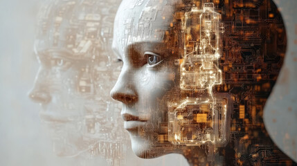 Poster - digital brain with circuit and ai cocept. 3d rendering.