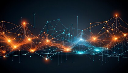 Aufkleber - Abstract digital network visualization in blue and orange.