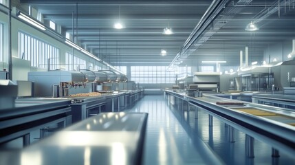 Wall Mural - Modern Factory Interior with Industrial Conveyor Belts