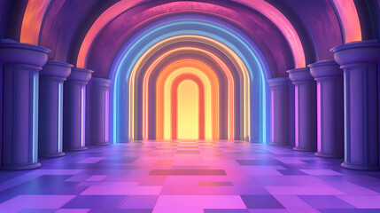 Aufkleber - Vibrant archway light show artistic space digital artwork fantasy environment wide-angle view color play for impact