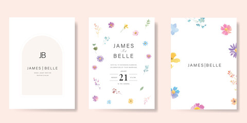Wall Mural - elegant wedding invitation card background vector. minimal hand painted watercolor botanical flowers