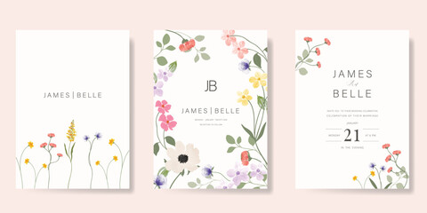 Wall Mural - elegant wedding invitation card background vector. minimal hand painted watercolor botanical flowers