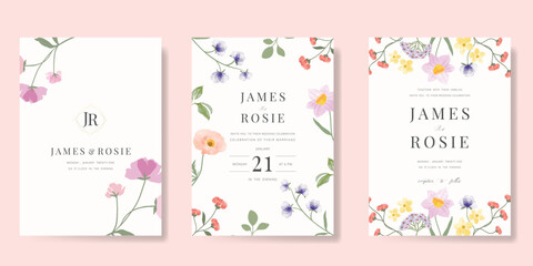 Wall Mural - elegant wedding invitation card background vector. minimal hand painted watercolor botanical flowers