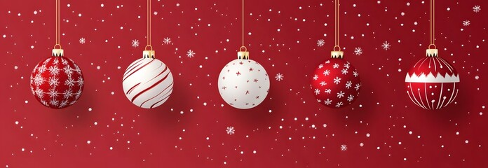 Wall Mural - merry christmas card with hanging ball decoration