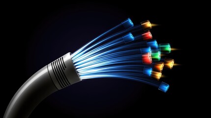 Poster - Colorful Fiber Optic Cables Emitting Bright Light Against Black Background