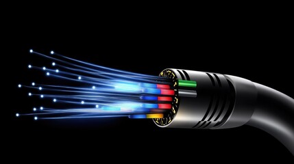 Poster - Colorful Fiber Optic Cable with Light Transmission on Black Background