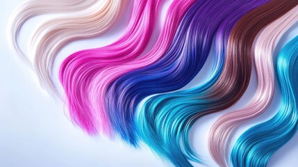 Poster - Colorful Wavy Hair Strands on Light Background for Creative Projects