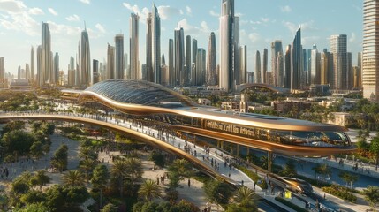 Poster - modern futuristic cityscape with advanced transportation systems