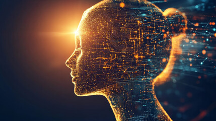 Poster - Advanced Technology Concept Visualization: Circuit Board CPU Processor Microchip Starting Artificial Intelligence Digitalization of Neural Networking and Cloud Computing. Digital Lines Move Data