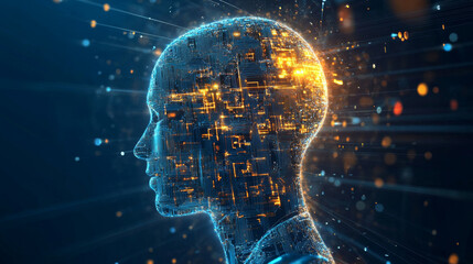 Poster - Advanced Technology Concept Visualization: Circuit Board CPU Processor Microchip Starting Artificial Intelligence Digitalization of Neural Networking and Cloud Computing. Digital Lines Move Data