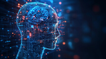 Poster - Advanced Technology Concept Visualization: Circuit Board CPU Processor Microchip Starting Artificial Intelligence Digitalization of Neural Networking and Cloud Computing. Digital Lines Move Data