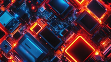 Poster - High-Tech Circuit Board with Illuminated Components and Wiring