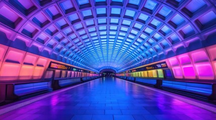 Poster - colorful futuristic subway station with dynamic lighting and design