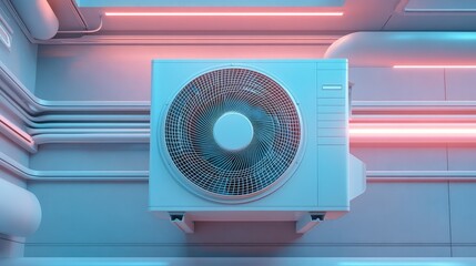 Poster - Modern Air Conditioner with Neon Lighting in Futuristic Setting